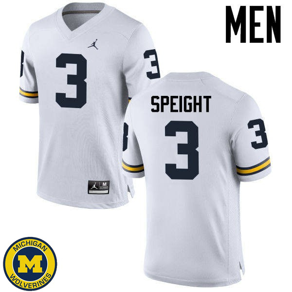 Men's Michigan Wolverines #3 Wilton Speight White Embroidery Jersey